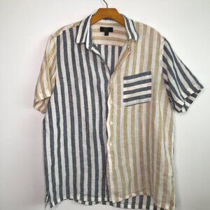 CHARTER CLUB MENS SHIRT 100% LINEN STRIPED SHORT SLEEVE BEACH XL